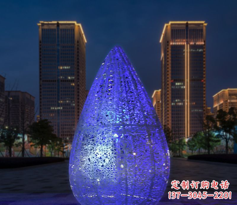 达州不锈钢小区照明美轮美奂的水滴雕塑