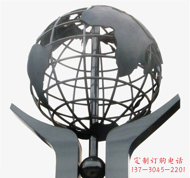 达州象征地球一体的不锈钢校园手托地球雕塑