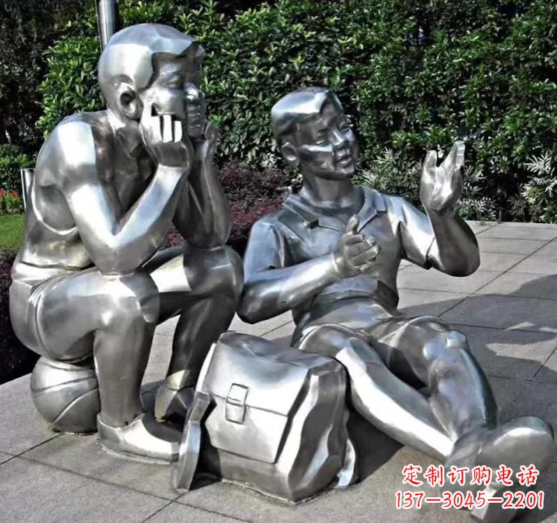 达州不锈钢校园学生讲故事雕塑