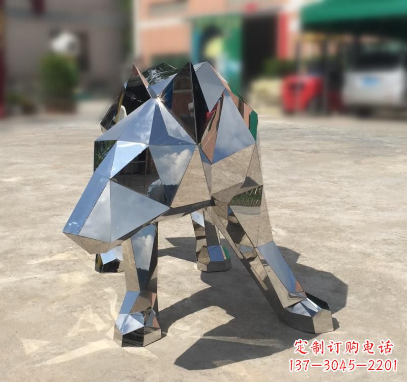 达州不锈钢园林动物几何狼雕塑