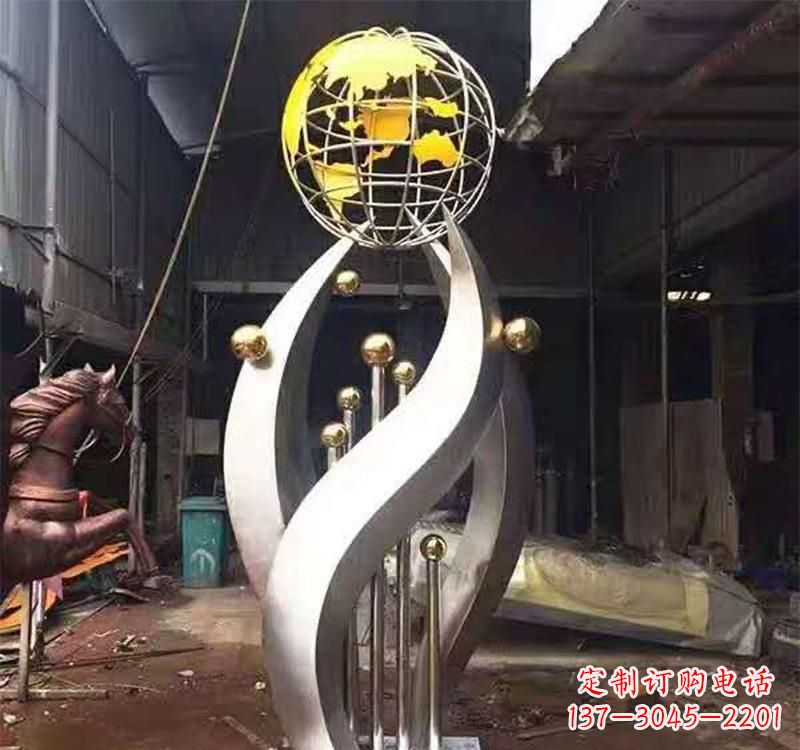 达州不锈钢转动地球仪雕塑——传承地球文明