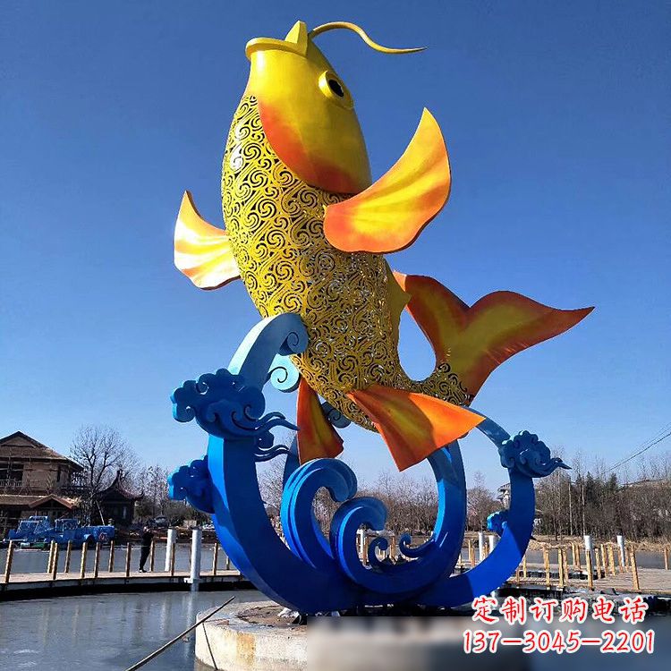 达州不锈钢鱼跃喷泉雕塑色彩斑斓的水景美景