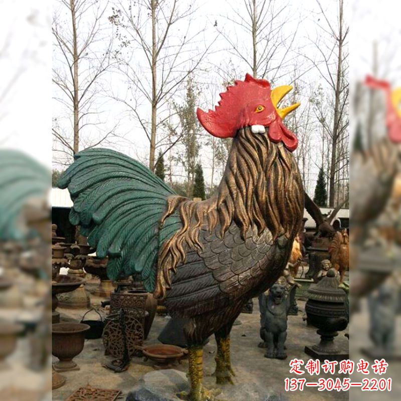达州彩绘铜雕公鸡生肖动物雕塑