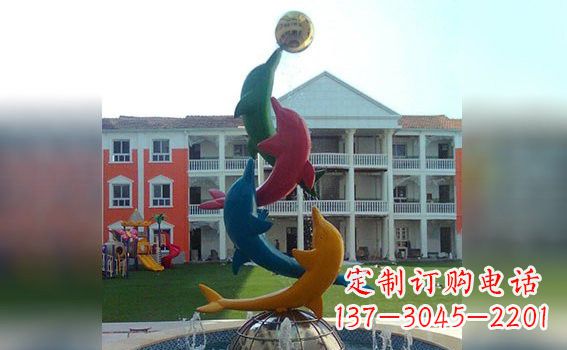 达州彩色不锈钢海豚雕塑海洋动物景观标识