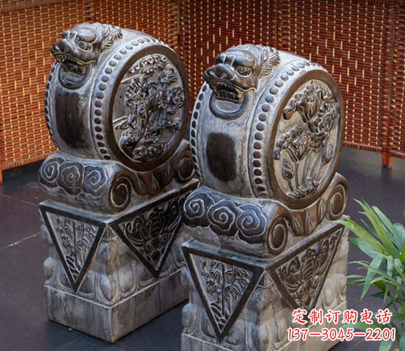 达州仿古石门墩雕塑,提升茶楼景观