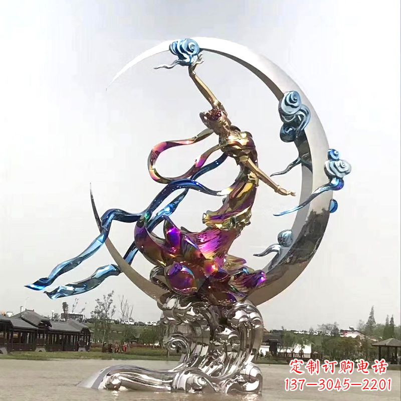 达州中国古代神话传说中的嫦娥奔月不锈钢雕塑景观