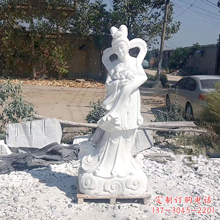 达州嫦娥奔月石雕-汉白玉神话人物雕像