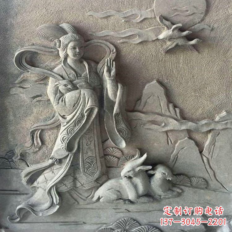 达州嫦娥浮雕-上古神话人物道教月神太阴星君雕塑