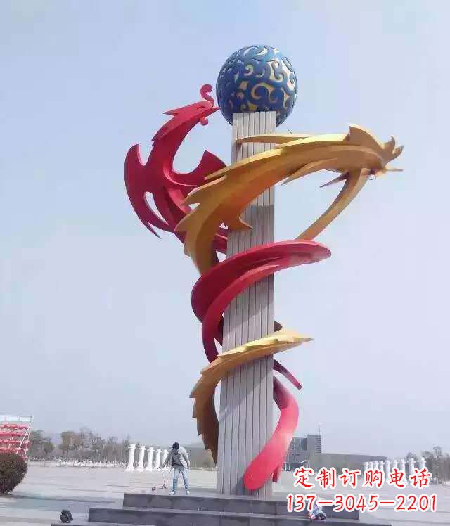 达州城市不锈钢龙柱景观雕塑