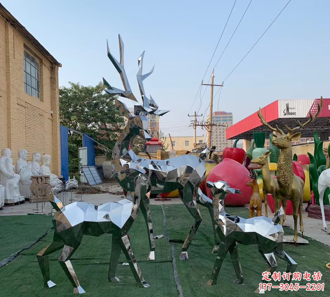 达州城市不锈钢梅花鹿摆件雕塑