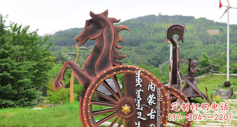 达州传承历史魅力,不锈钢马车雕塑悠然屹立