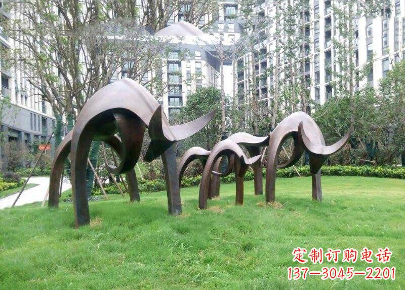 达州抽象牛铸铜雕塑-小区园林草坪动物摆件