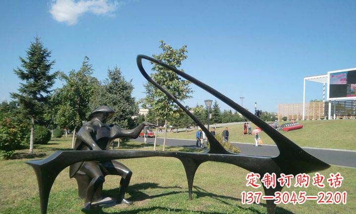 达州抽象人物弹钢琴铜雕