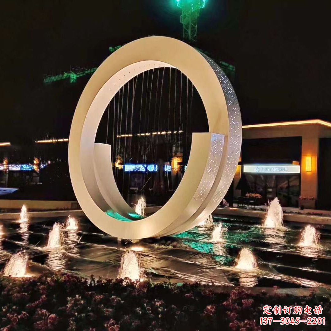 达州环状喷泉雕塑灯光点亮美丽