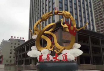 达州精美的双龙戏珠不锈钢雕塑