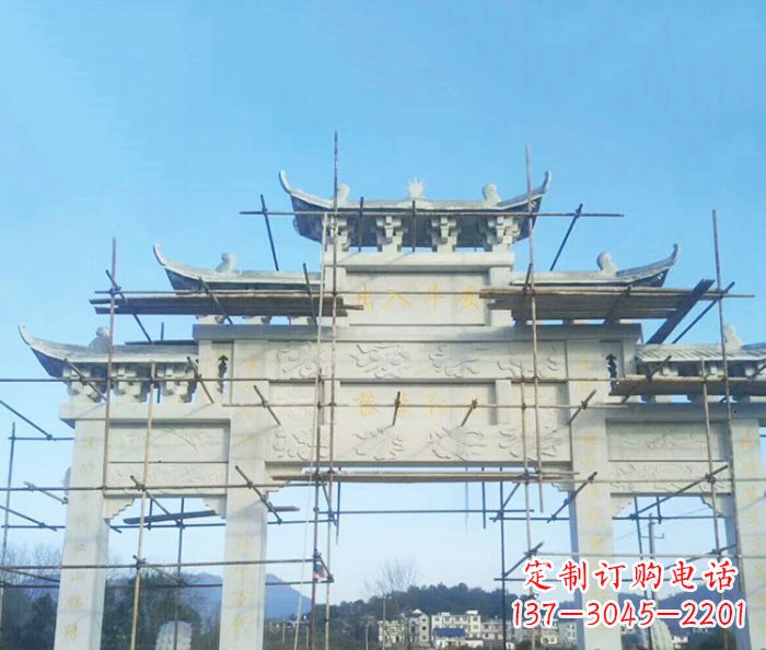 达州大理石三门牌坊雕塑