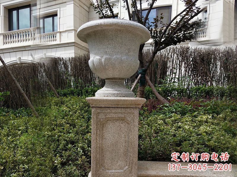 达州大理石花钵小区花盆石雕艺术品