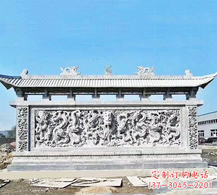 达州精美大理石九龙壁雕塑