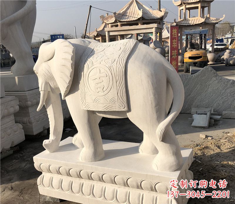 达州大理石卷鼻如意大象雕塑