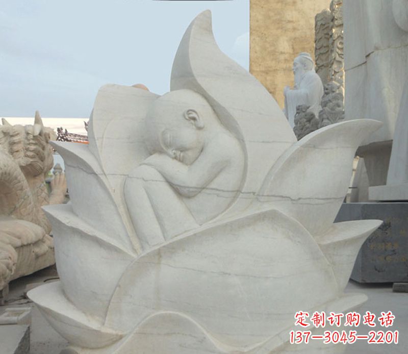 达州精美大理石莲花婴儿石雕