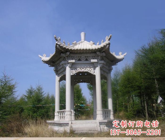达州精美大理石六角石凉亭雕塑