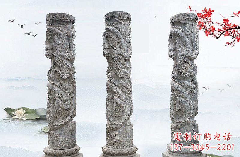 达州精美大理石龙柱雕塑