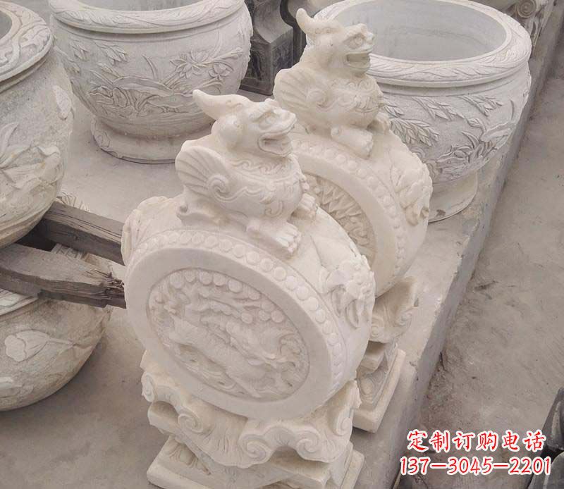 达州大理石貔貅抱鼓石雕塑