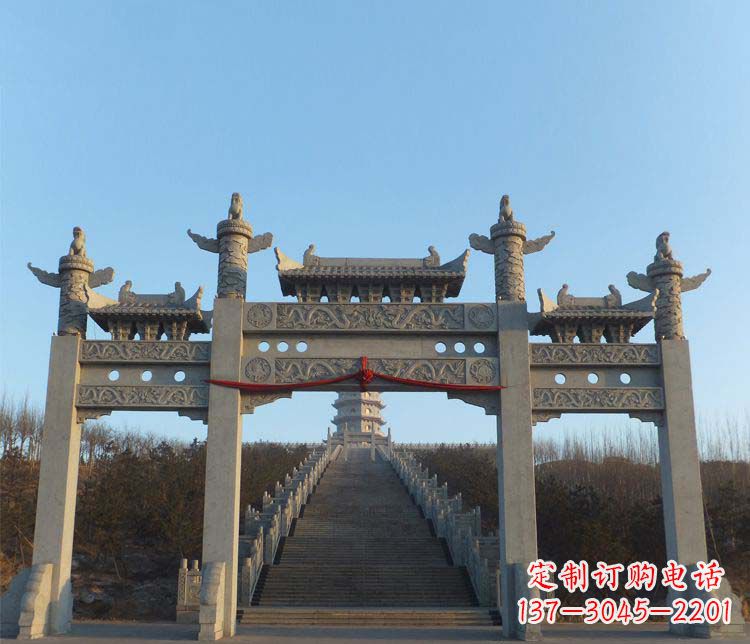 达州精美大理石三门牌坊雕塑