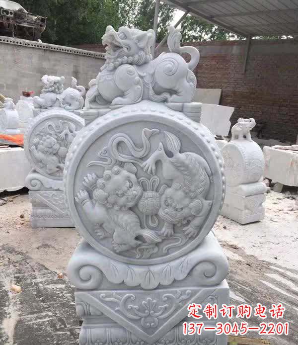 达州大理石狮子抱鼓石雕塑