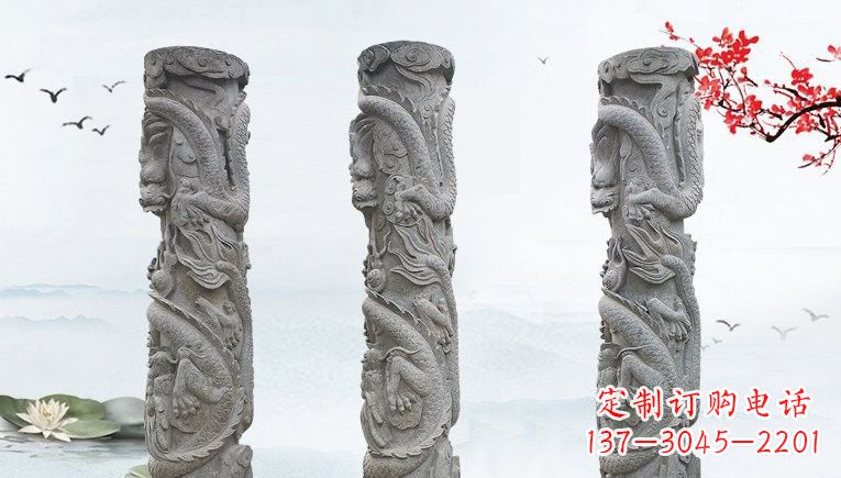 达州精美大理石龙柱雕塑