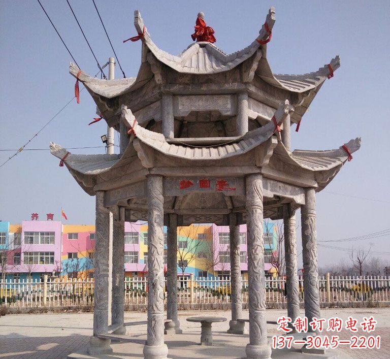 达州大理石双层八角凉亭雕塑