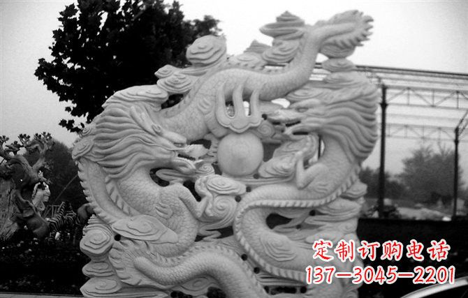 达州精美大理石双龙雕塑