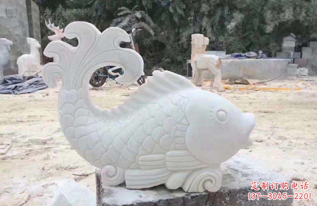达州大理石鱼喷泉雕塑装置