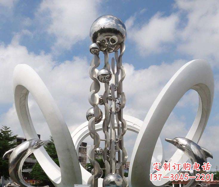 达州大型不锈钢海豚跳跃雕塑