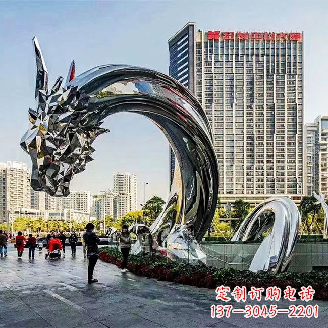 达州大型不锈钢龙镜面景观雕塑-城市创意动物景观雕塑