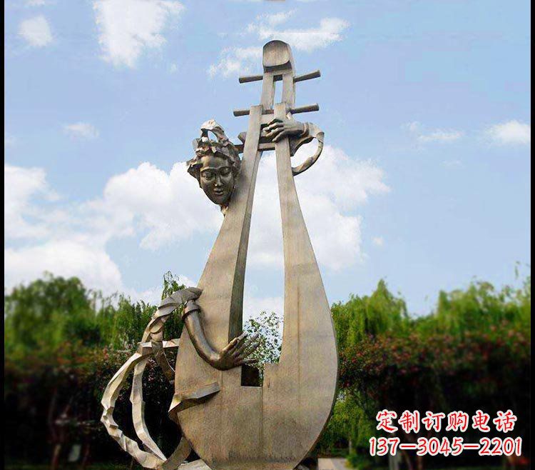 达州大型弹琵琶的抽象人物铜雕