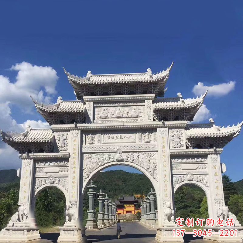达州大型汉白玉景区大门石雕牌楼雕塑