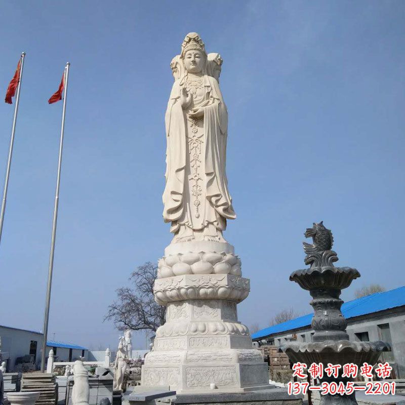 达州中领雕塑汉白玉三面观音石雕