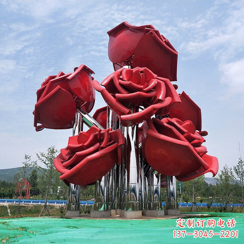 达州大型景区园林不锈钢玫瑰花景观雕塑