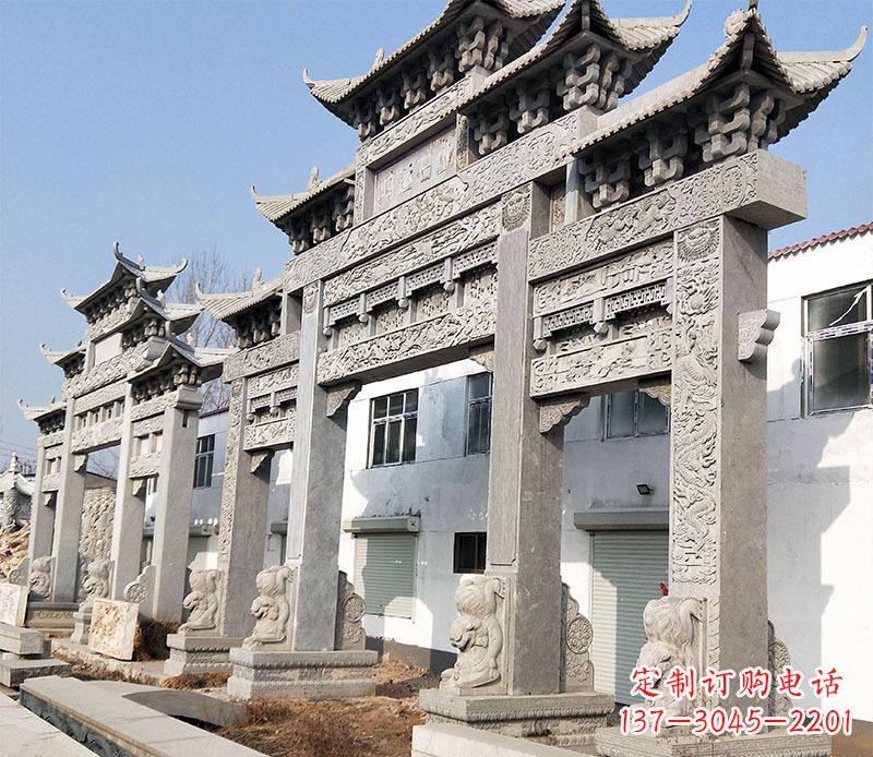 达州五门仿古牌坊石雕