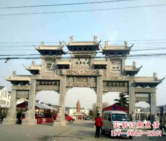 达州大型五门石雕牌坊 (3)