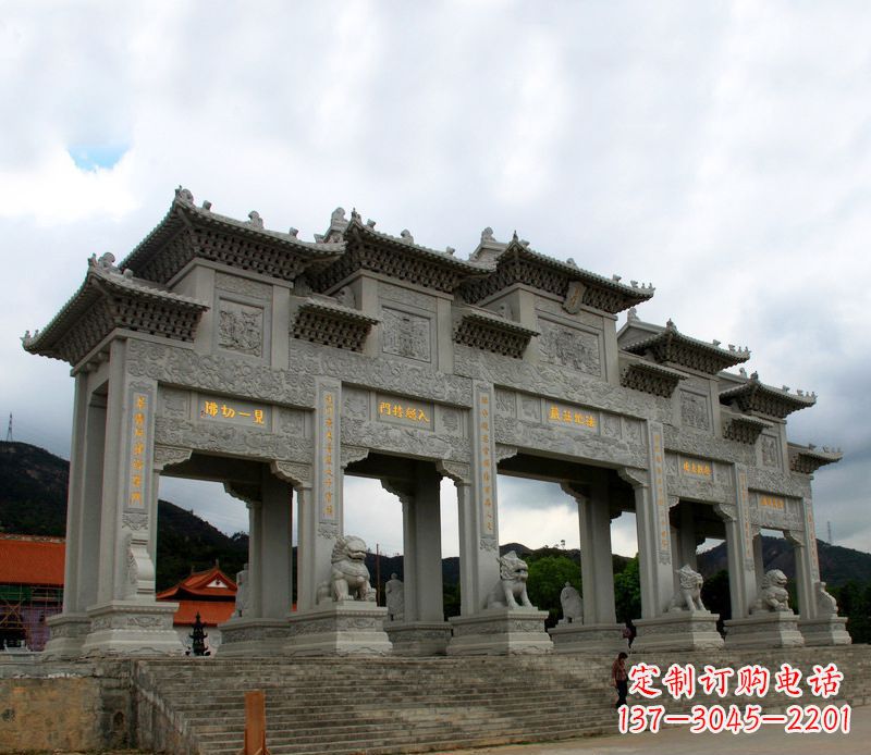达州具有传统文化特色的大型五门石雕牌楼雕塑
