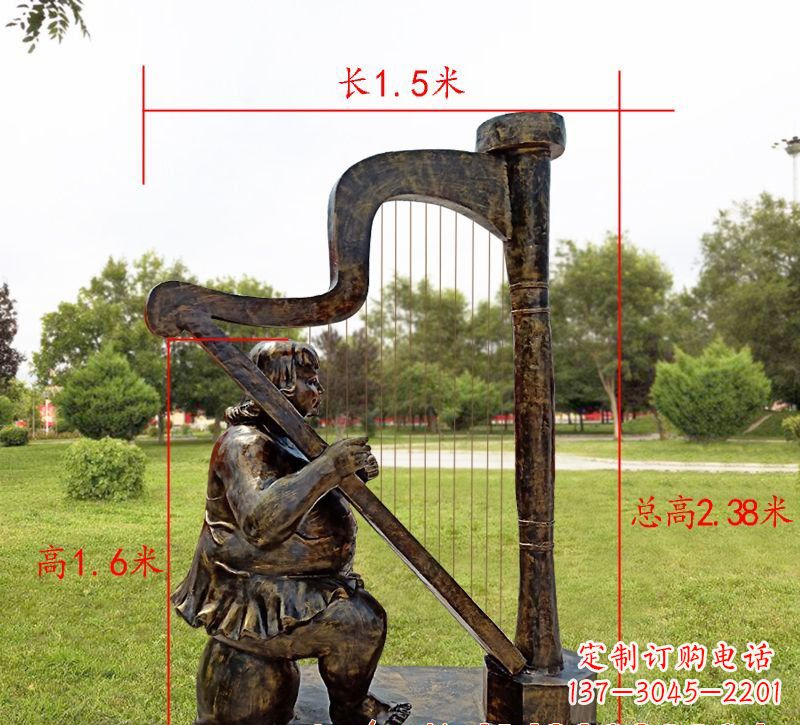 达州手工铜制竖琴雕塑