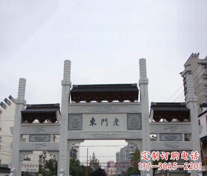 达州精美三门石牌坊雕塑