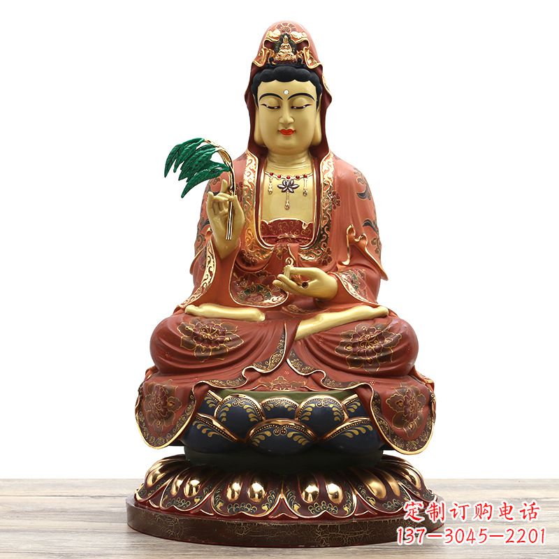 达州精美观音彩绘铜雕雕塑摆件