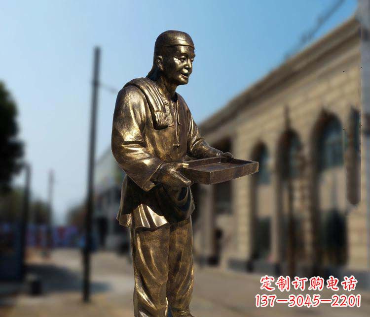 达州古典神秘的店小二人物铜雕