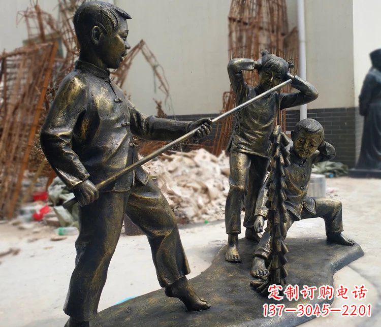 达州儿童放鞭炮庭院景观铜雕摆件