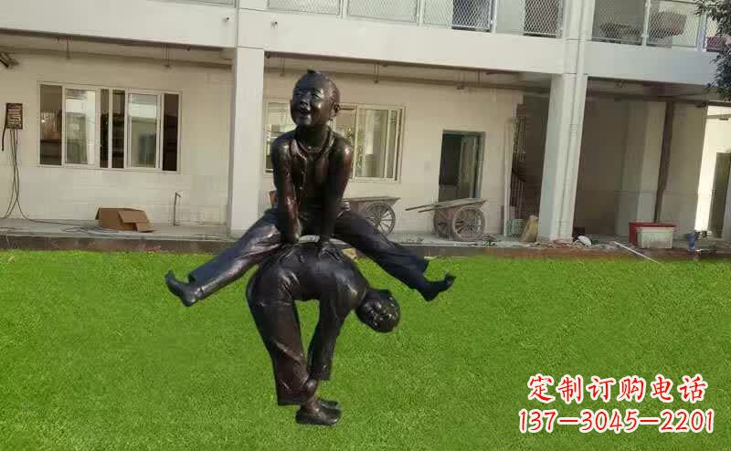 达州卡通青少年跳马铜雕塑