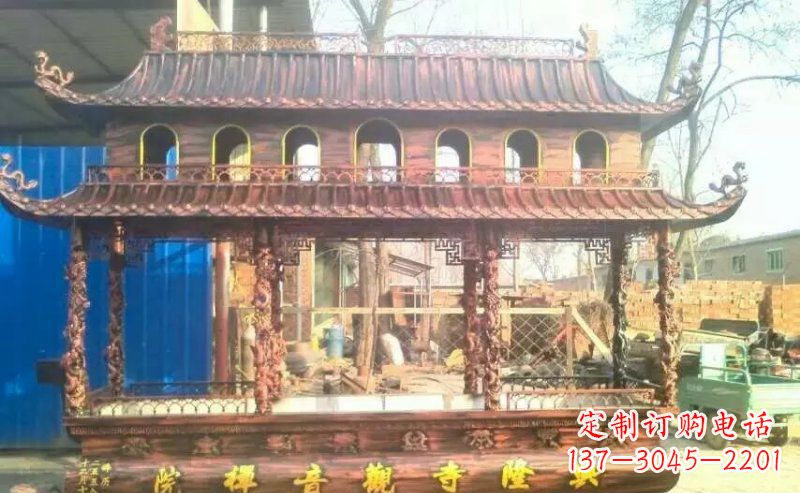 达州方形寺庙香炉铜雕_1