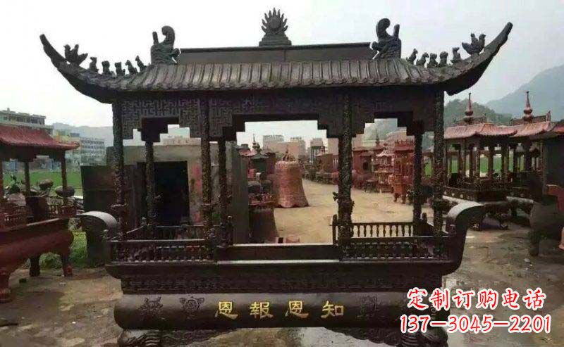 达州精美方形寺庙铜香炉雕塑